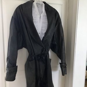 Black leather mid length coat